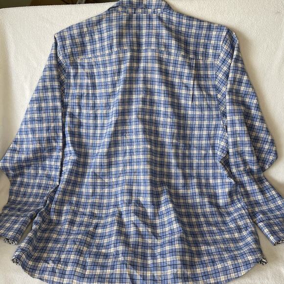Tommy Bahama Dress Shirt Men 2XL/ TTG Blue Green Plaid Linen Cotton Button Up - Picture 5 of 6